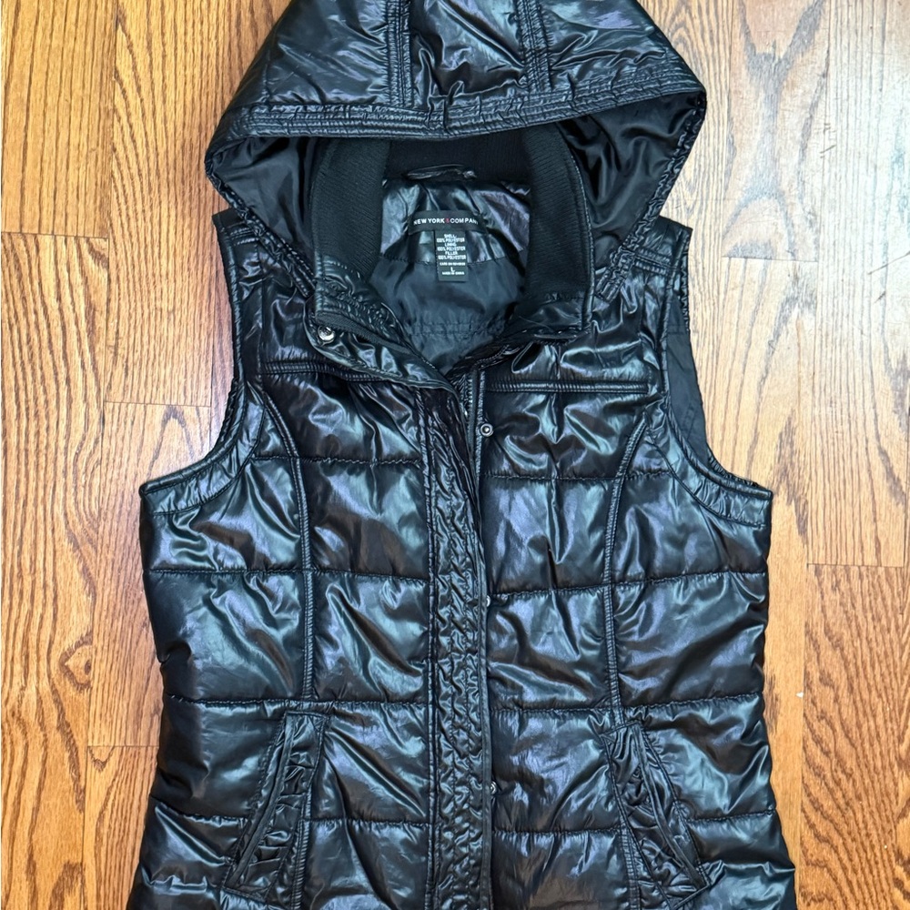 New York & Company Shiny Black Quilted Vest